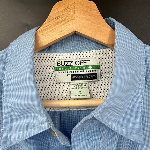 Exofficio Buzz off insect shield vented trail hiking outdoor shirt light blue M - Picture 3 of 12